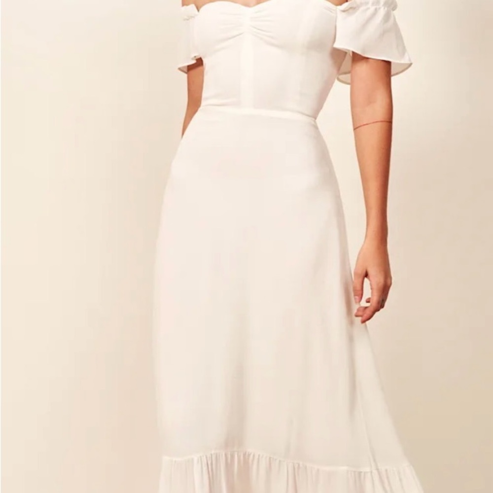 Reformation Butterfly Dress in Cream Strapless Off-the-Shoulder - Picture 2 of 9